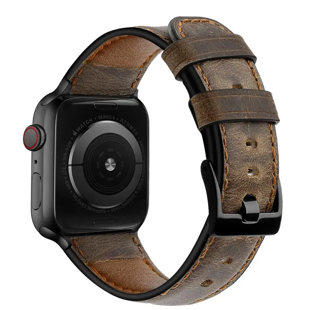 Leather strap For Apple watch band 44mm 40mm 42mm 38mm 41mm 45mm Retro Cow Band for iWatch bracelet Apple  serie 5 4 3 se 6 7