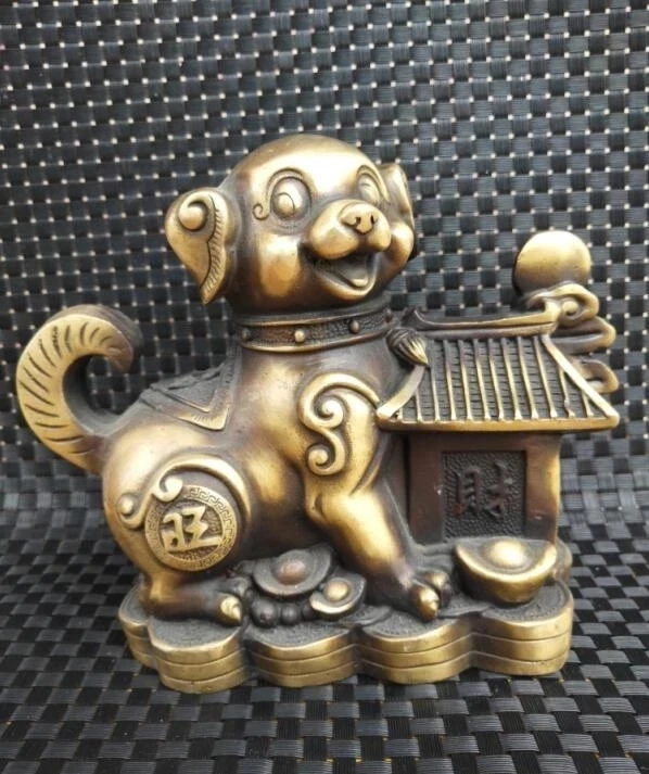 

China Brass coin dog Wealth crafts statue