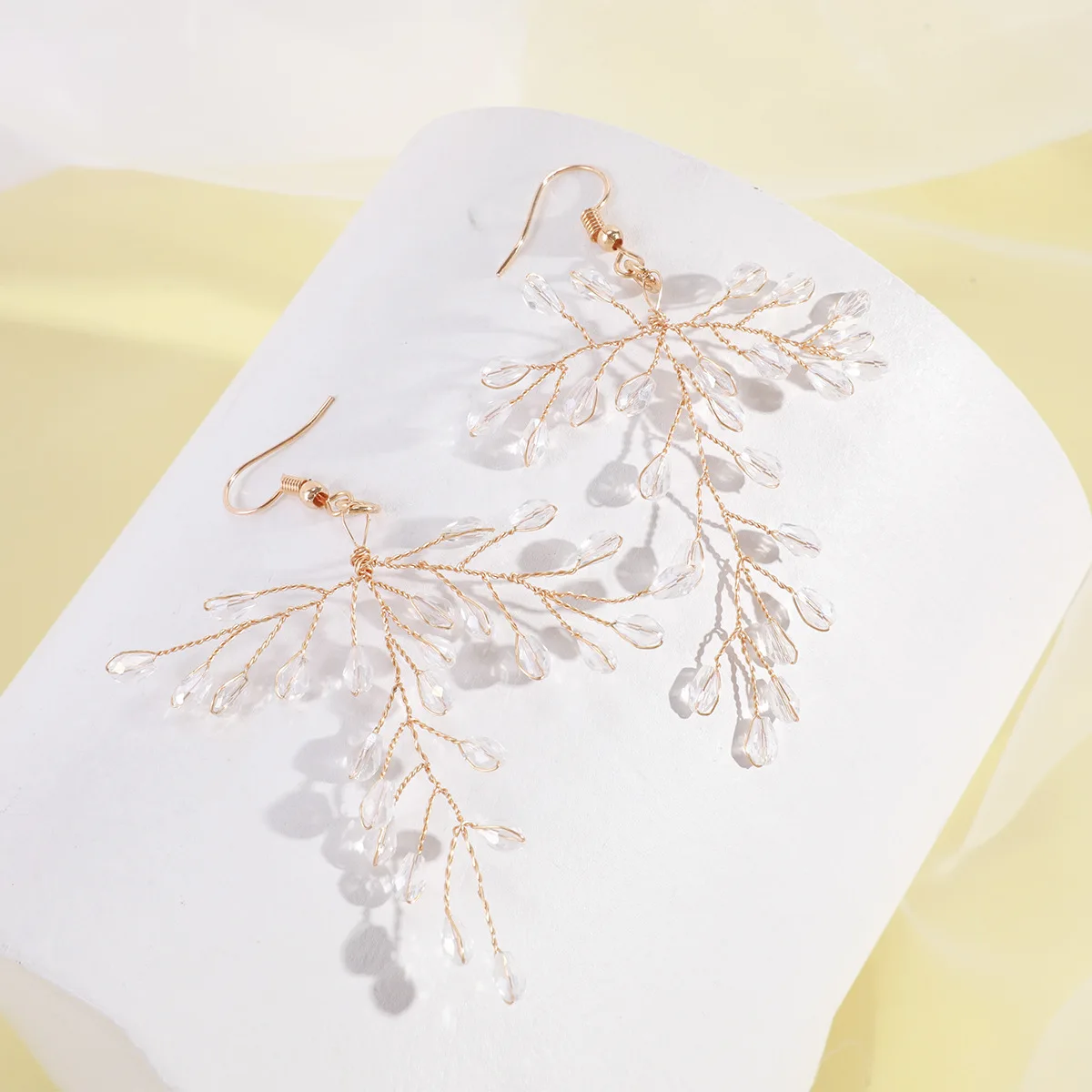 Elegant Long Drop Earrings For Women Luxury Wedding Earrings Jewelry Unqiue Handmaking Weaved Tree Transparent Beaded Earrings