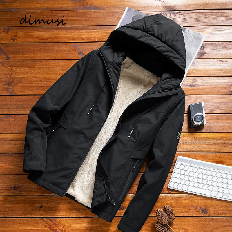 DIMUSI Winter Men\'s Bomber Jackets Casual Male Outwear Fleece Warm Business Jacket Man Zipper Windbreaker Hooded Coats Clothing