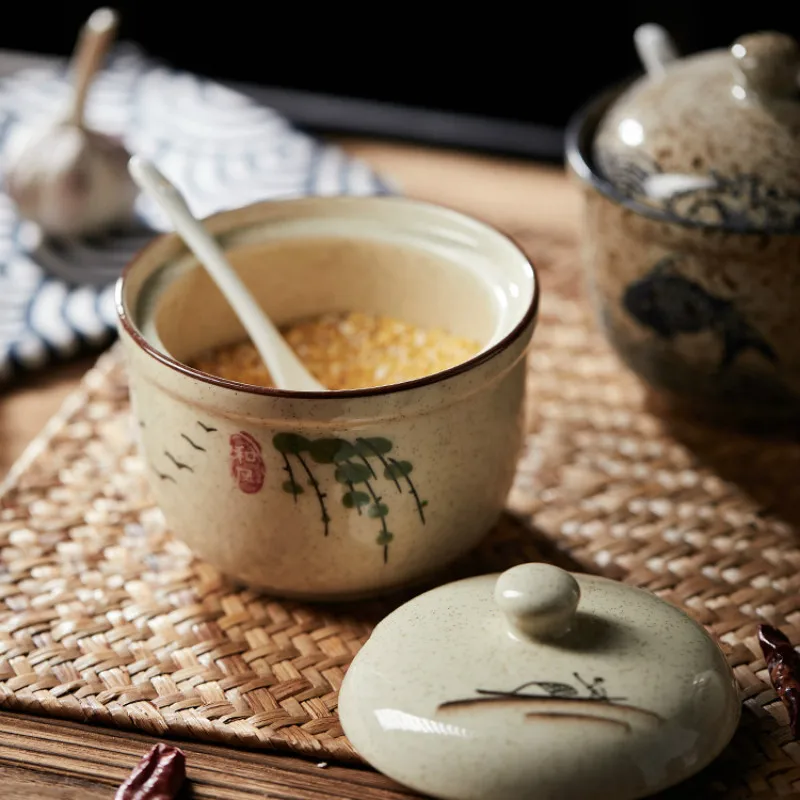 

Japanese Style Spice Jar Ceramic Spice Box Household Kitchen Spice Jar Set Chili Jar Combination Salt Glutamate Condiment Bottle