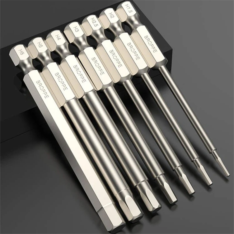 

8Pcs H1.5-H8 S2 Alloy Steel Magnetic Hex Head Screwdriver Bits 50/75/100/150mm Screw Driver Bit Set Power Driver Tool