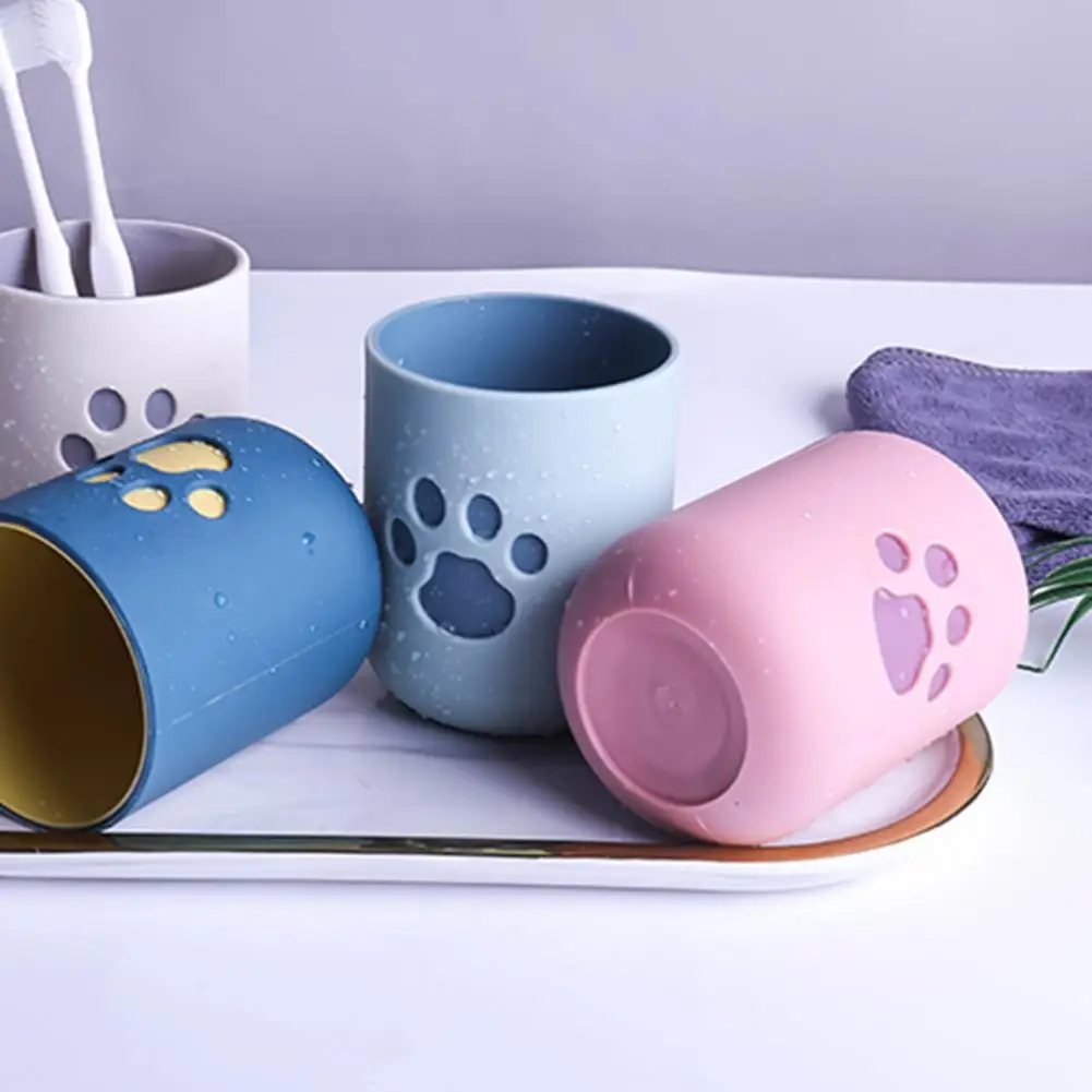 Toothbrush Tumbler Cup Holder PP Cartoon Cat Puppy Kitty Claw Wash Mouth Couples Cup Brushing Mouthwash Cup Bathroom Accessories