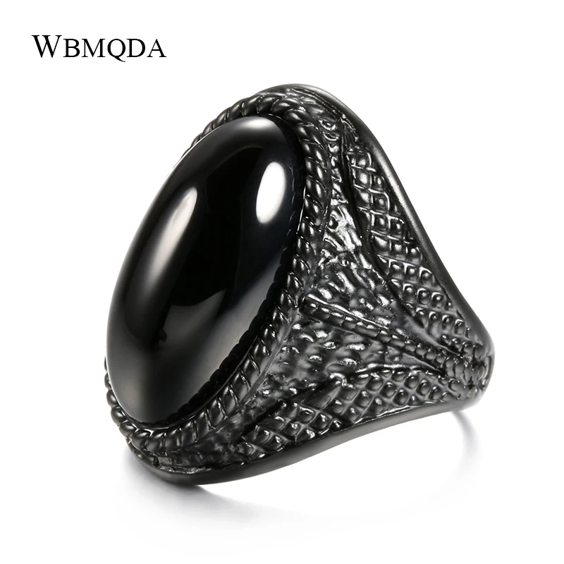 Wbmqda Fashion Black Stone Finger Rings For Women Gothic Jewelry 7-11 Big Size Men Ring Blue Stones 3 Color Select 2020 New