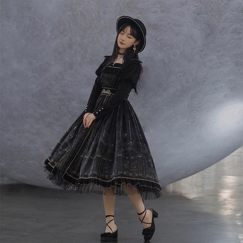 Princess lolita dress vintage autumn high waist printing victorian gothic palace sweet dress kawaii girl gothic lolita cos loli