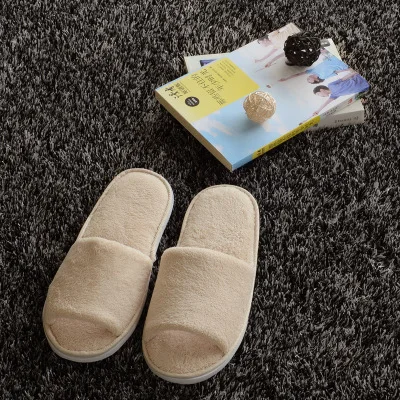 Thick sole non-Disposable Unisex Slippers Hotel Travel Spa Portable Slippers Home Guest Indoor Cotton Fabric Slipper Coral Soft