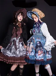 Japanese kawaii girl sweet lolita dress retro palace printing lace bowknot victorian dress gothic lolita jsk loli jsk cos