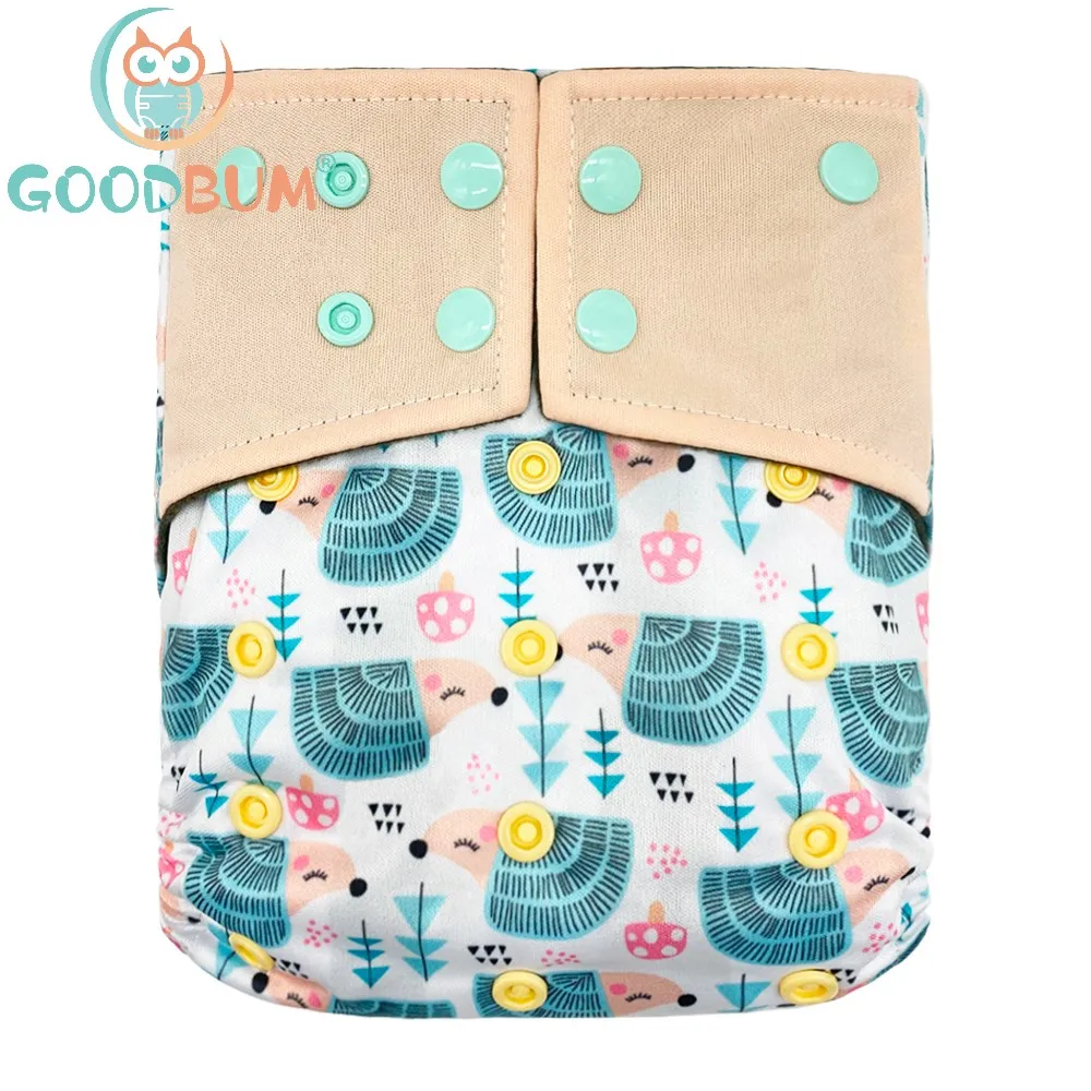 Goodbum – couche en tissu lavable et réutilisable pour bébé, motif hérisson, réglable, en bambou et charbon de bois