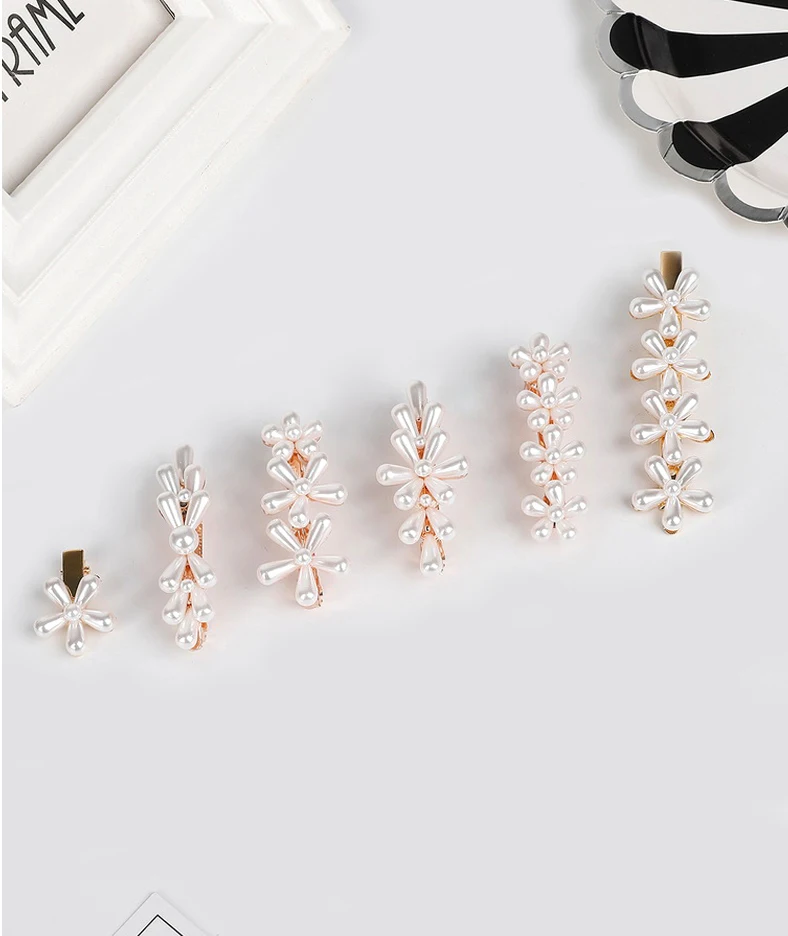 

Women Fashion Full Pearl Hair Accessories Korean Sweet Pure White Flower Hair Pins Clip Duckbill Hairgrip Girl Barrette T1475