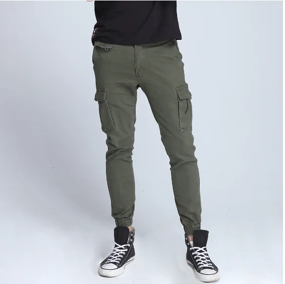 2020 New men's pants Elastic foot close Skinny Pants Tactical military Men's Cargo Pants Multi-pocket Overalls (No Belt)