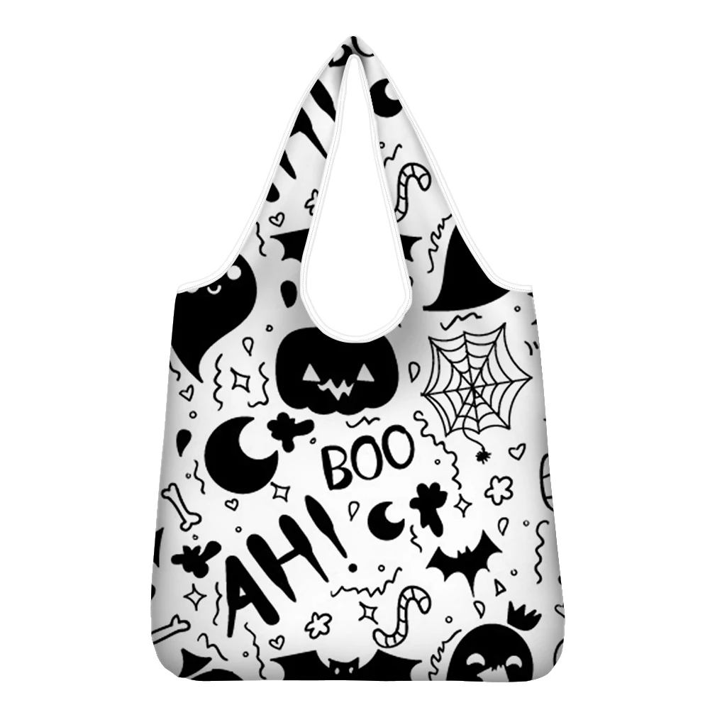 Pumpkin Skull Bags 2021 Halloween Shoulder Bag Reusable Shopping Bags Casual Tote Female Handbag Foldable Gift Bag for Halloween