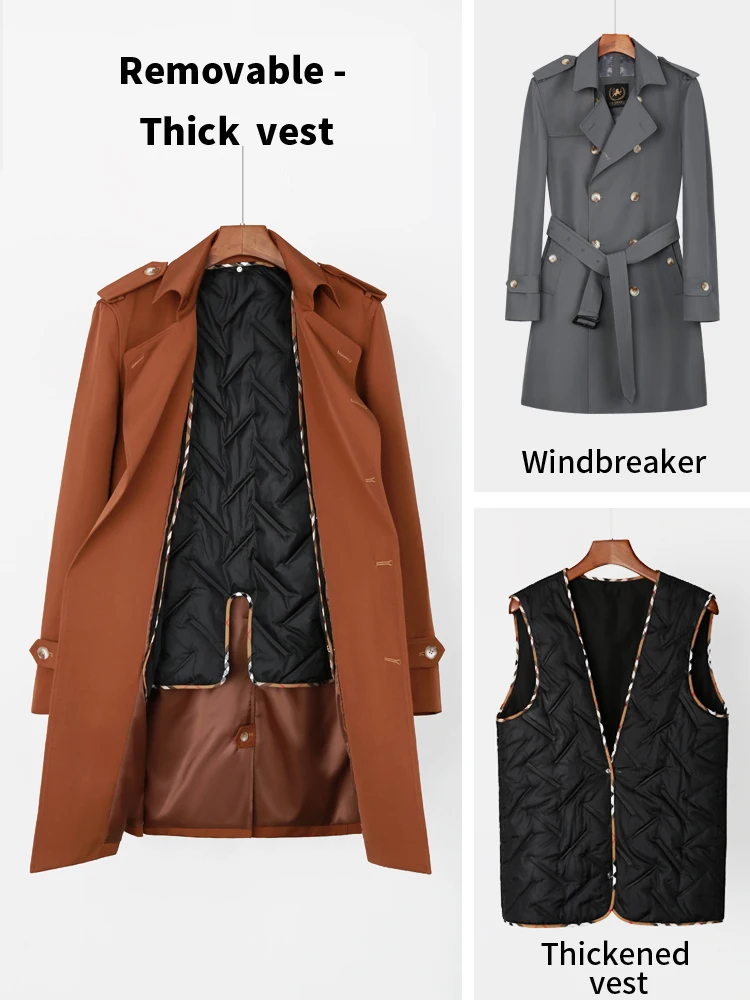 genuine windbreaker men's long style spring and autumn new detachable liner thickened British young men's coat fashion