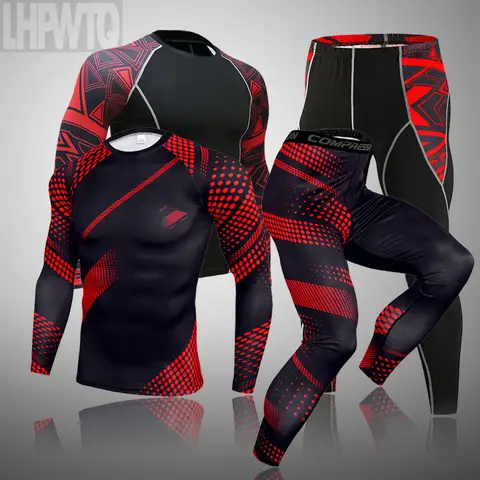 Thermal Long Johns Men's Clothing Men's Thermal Underwear Set MMA Tactics Fitness Leggings Base Compression Sports Suit Underwear Long Johns Men Clothing Brand