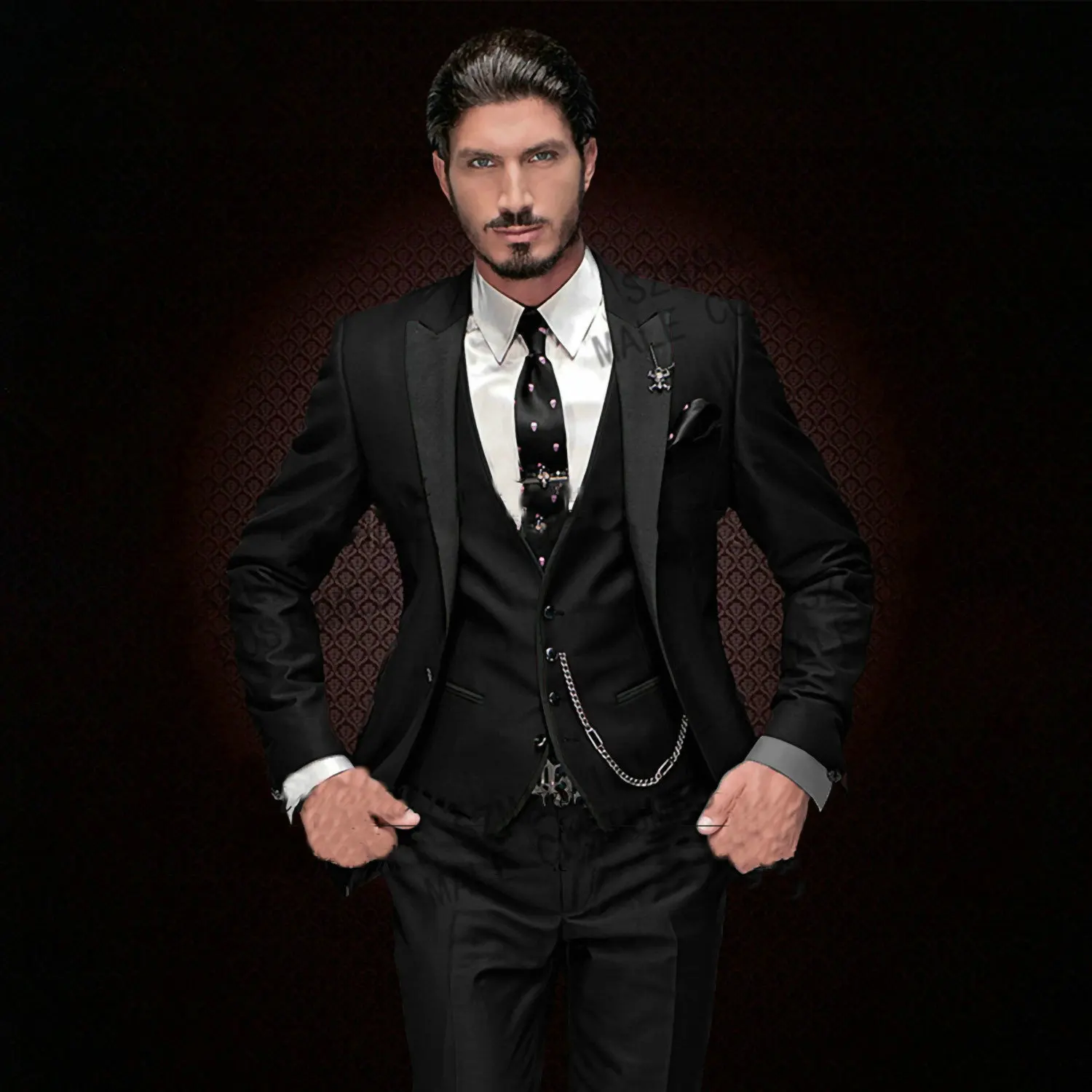 Szmanlizi masculino trajes nova chegada padrinhos pico preto lapela noivo smoking cinza escuro masculino ternos para o casamento melhor homem blazer