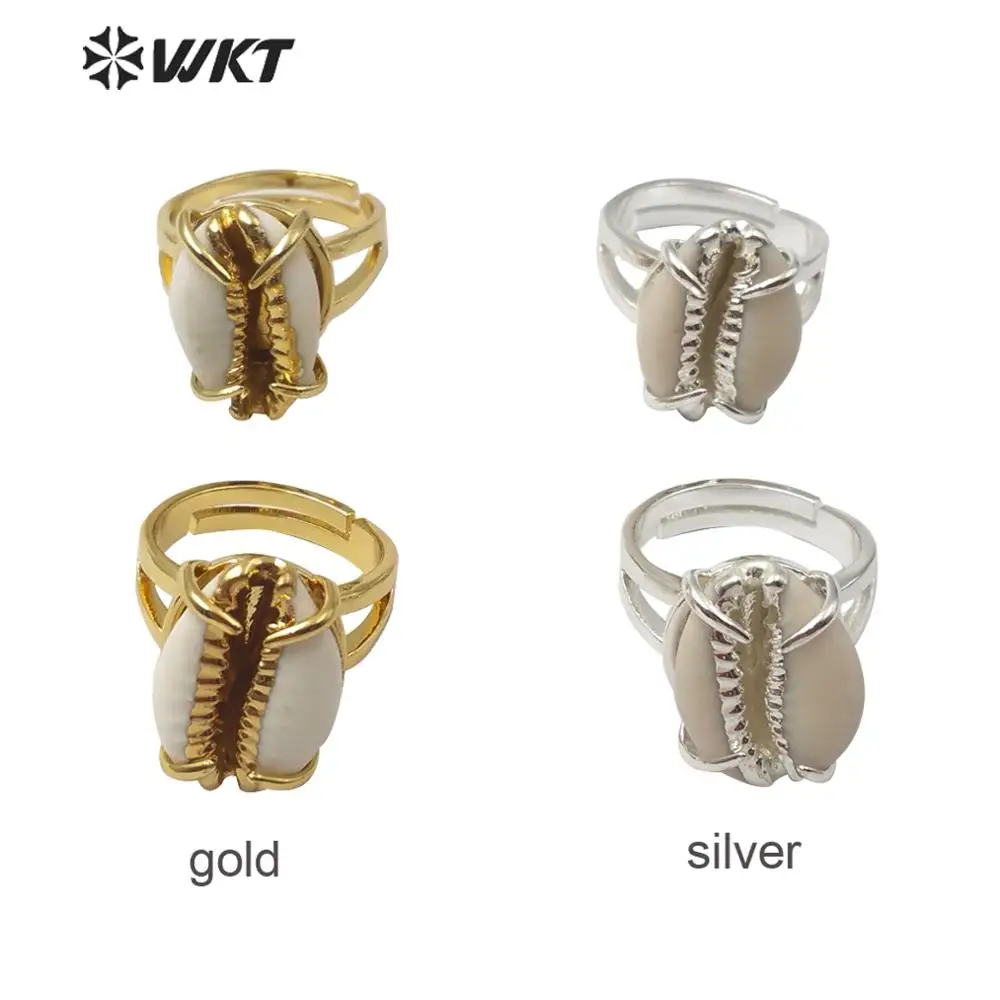 WT-R349 WKT Natural Shell Ring Cowrie Ring Gold Electroplated Ring Women Fashion Jewelry Ring Gift For Lady hot sales shell ring