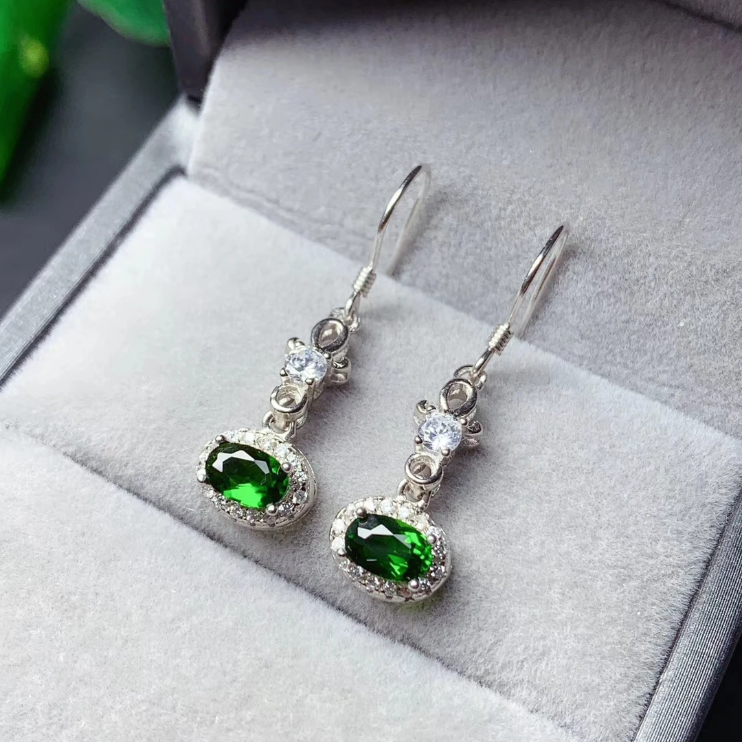 CoLife Jewelry 100% Natural Chrome Diopside Drop Earrings for Daily Wear 4*6mm Diopside Earrings 925 Silver Diopside Jewelry