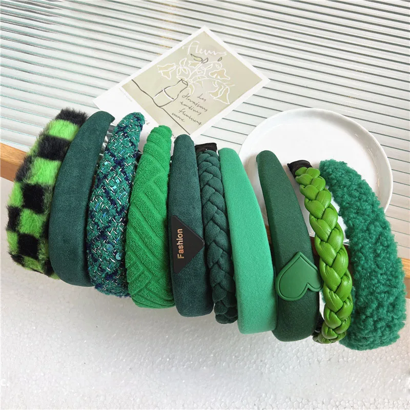 

New Christmas Green Hair Bands Sponge Wide Headband Hairpin Winter Woman Girl Hair Accessories Plaid Headwear