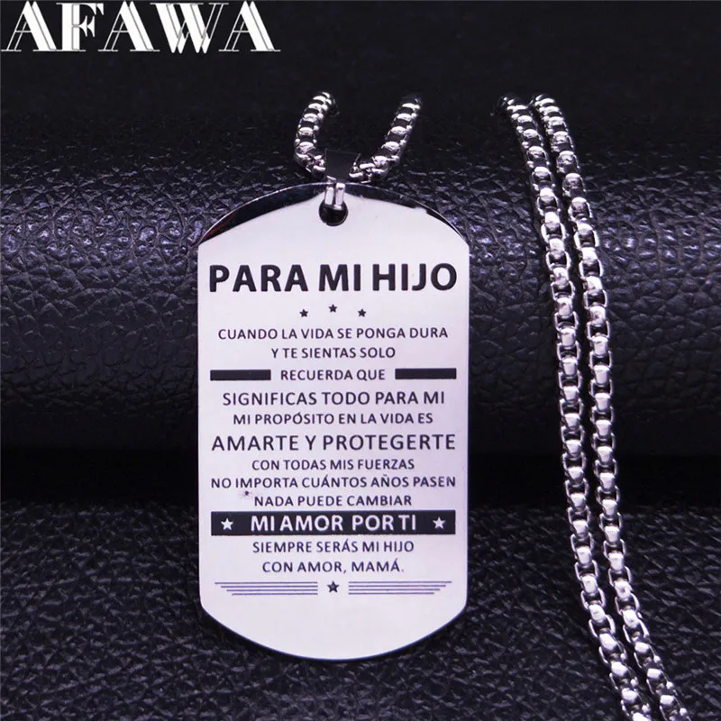 PARA MI HIJO Palabras De Aliento Stainless Steel Necklace Son/Boy Silver Color Necklace Jewelry Joyas Mother's Day Gift N3305S01