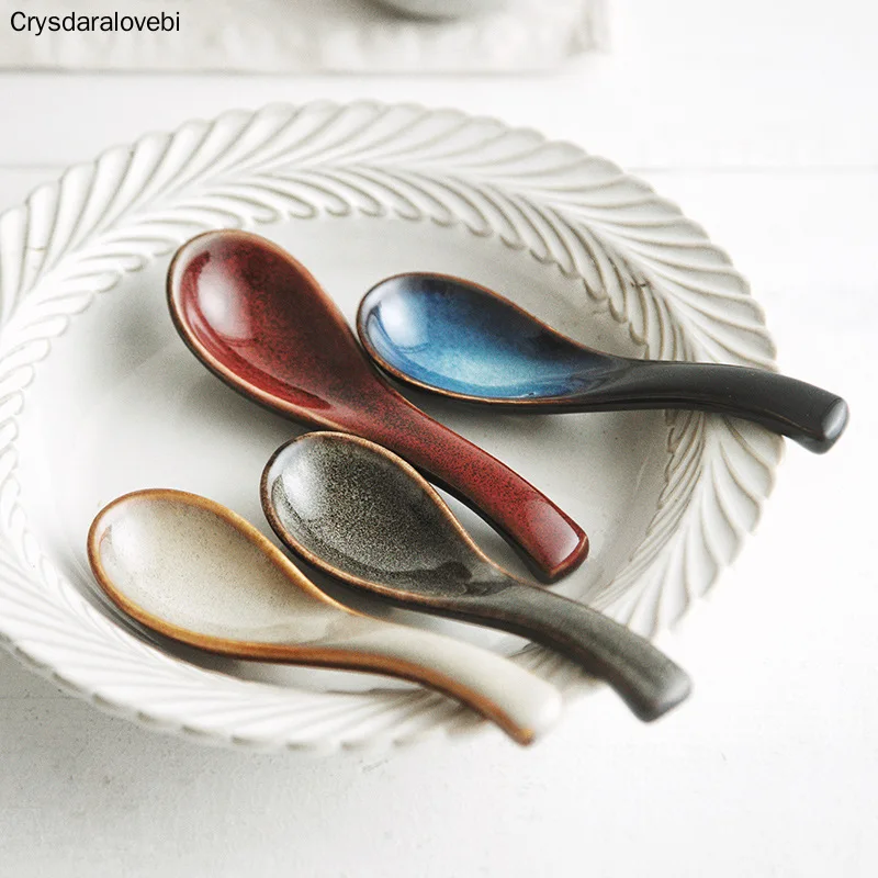 

5 шт. в японском стиле столовая посуда рисовая суповая ложка каша и десертная ложка домашние ресторанные ложки одноцветная керамическая ложка