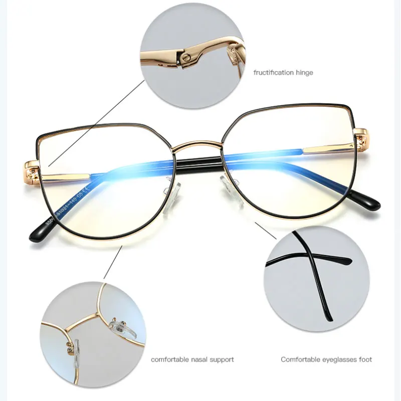 Women Blue Light Filtering Eyeglasses Frame Optical Glasses UV400 Prescription New Full Rim Female Spectacles Alloy Eyewear