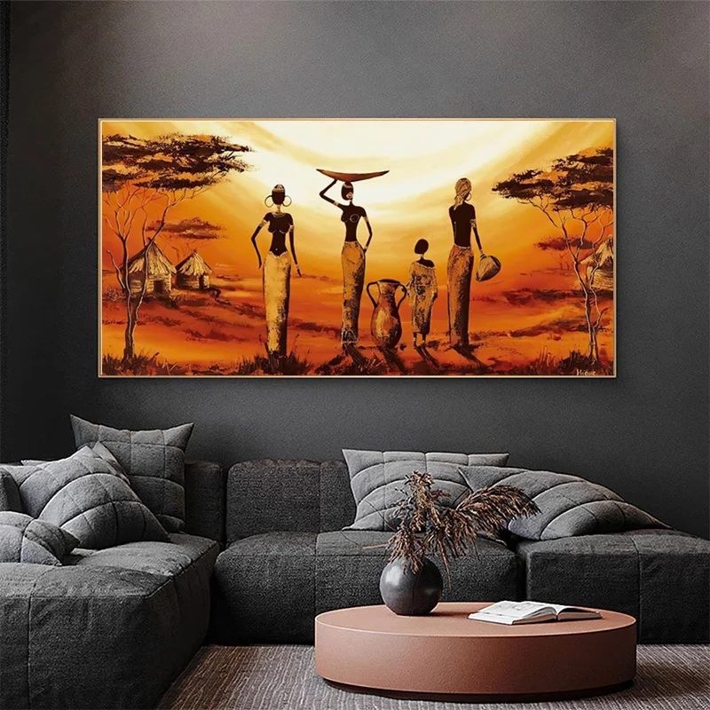 Abstract African Woman Labor Painting on Canvas Wall Artwork Posters Prints Wall Picture for Living BedRoom Home Cuadros Decor