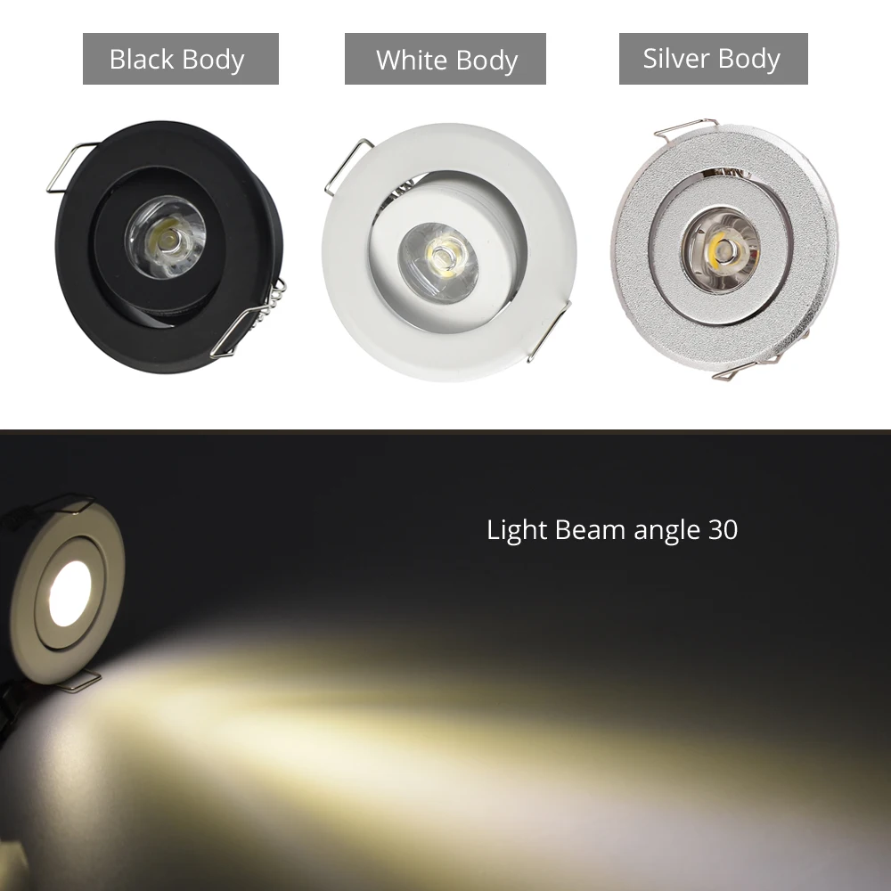 10pcs 1W 3W LED Recessed Down light Spot Ceiling Light Small Size Cut 40-45mm White Silver White Finish Full Aluminum