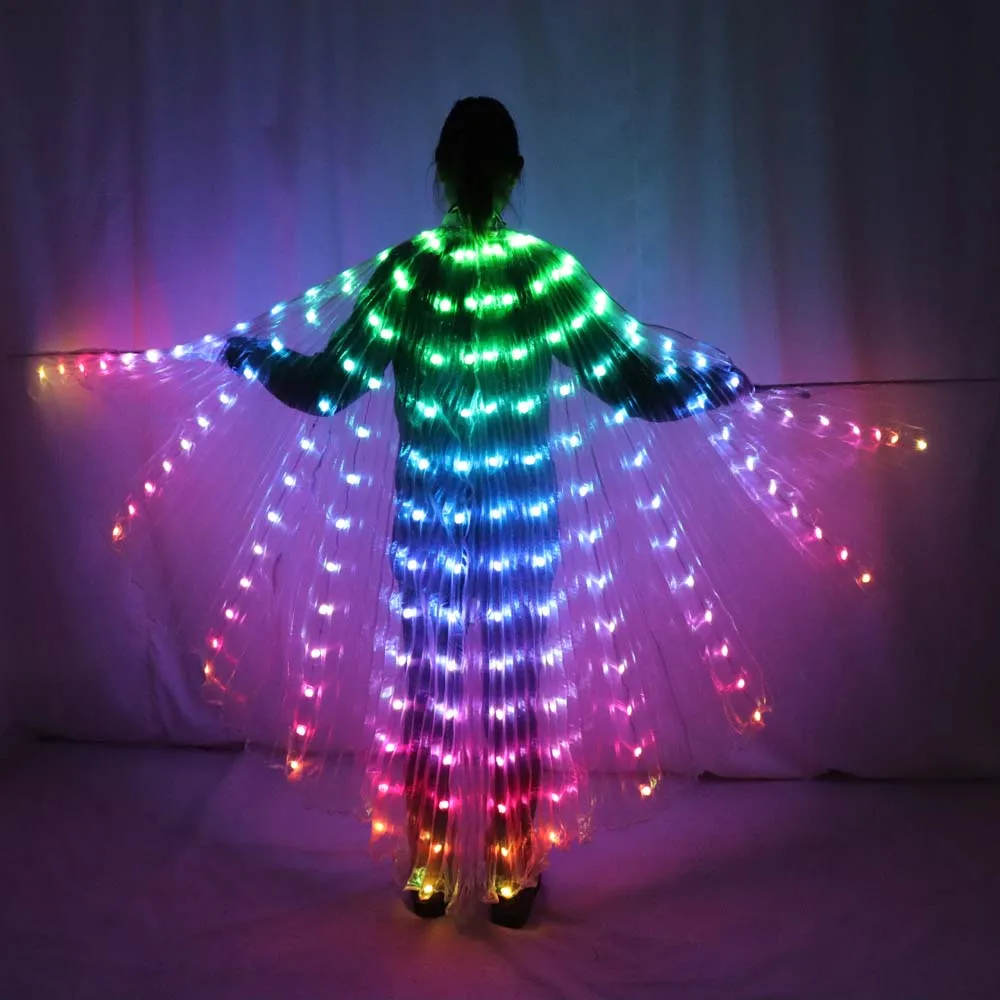 

LED Isis Wing Belly Colorful Butterfly Dance Wing with Telescopic Stick Glowing Light Up Costume Performance Glow Party Supplies