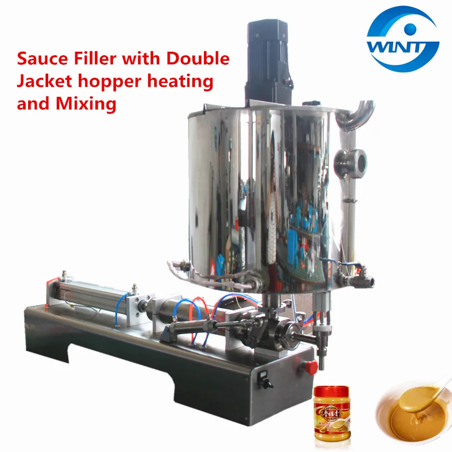 Pneumatic Piston Paste Filling Machine With Heating and Mixing Double Jacket Hopper For Chocolate Peanuts Sauce 110V 30-300ml