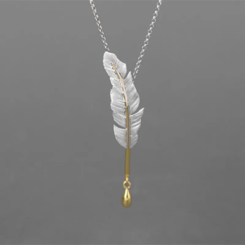 S.EAST SUN 925 Sterling Silver Handmade Vintage feather pendant necklace is suitable for women's gifts and fashion jewelry