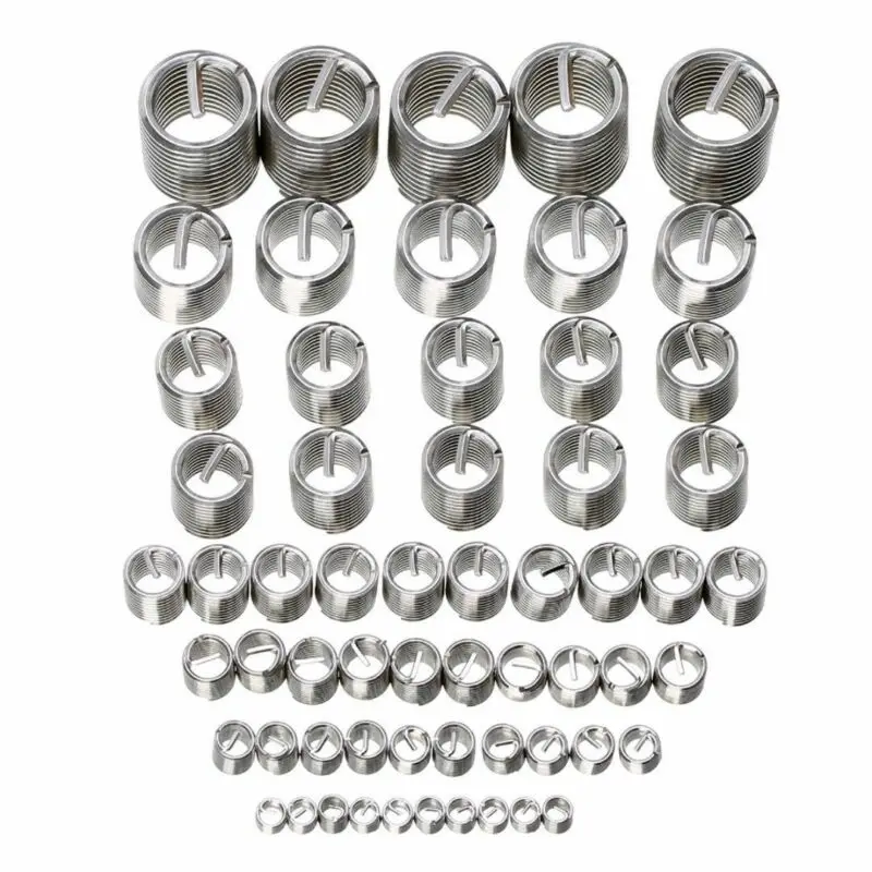 60 pz/set Kit di inserti di riparazione filettatura in acciaio inossidabile argento M3 M4 M5 M6 M8 M10 M12