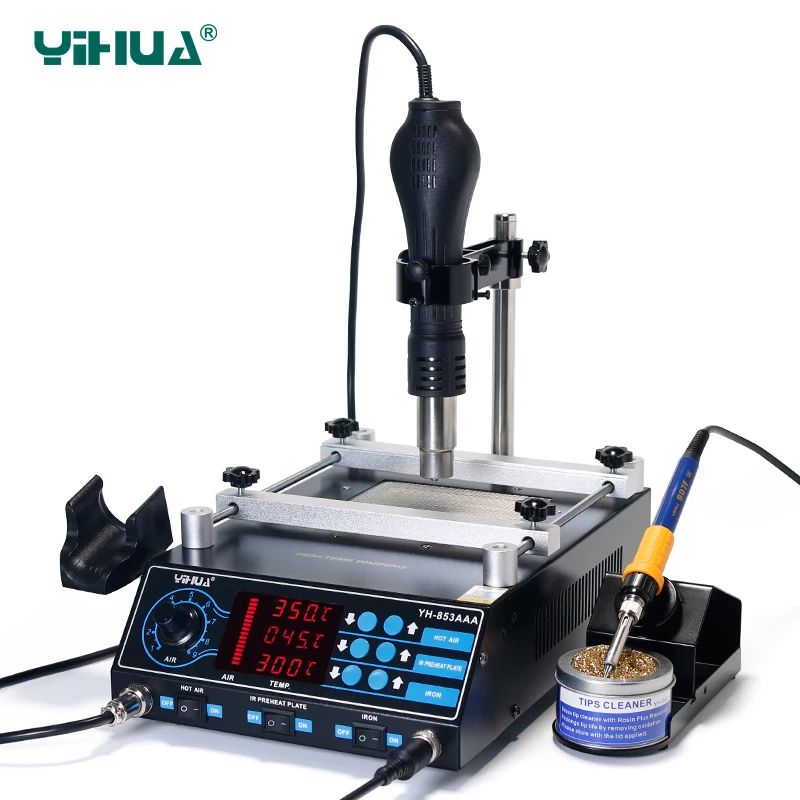 YIHUA 853AAA 1350W Preheating Station PCB Preheater Soldering Station BGA Rework Station Soldering Iron Heat Gun Welding Station