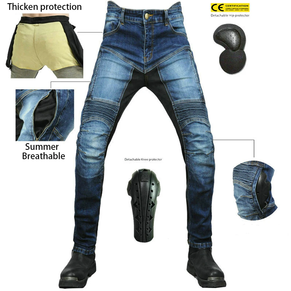 

Summer Jeans Men Women Motorcycle Motorbike Riding Protective Pants Reinforced With Aramid Lengthen Pad Protection 2021 New