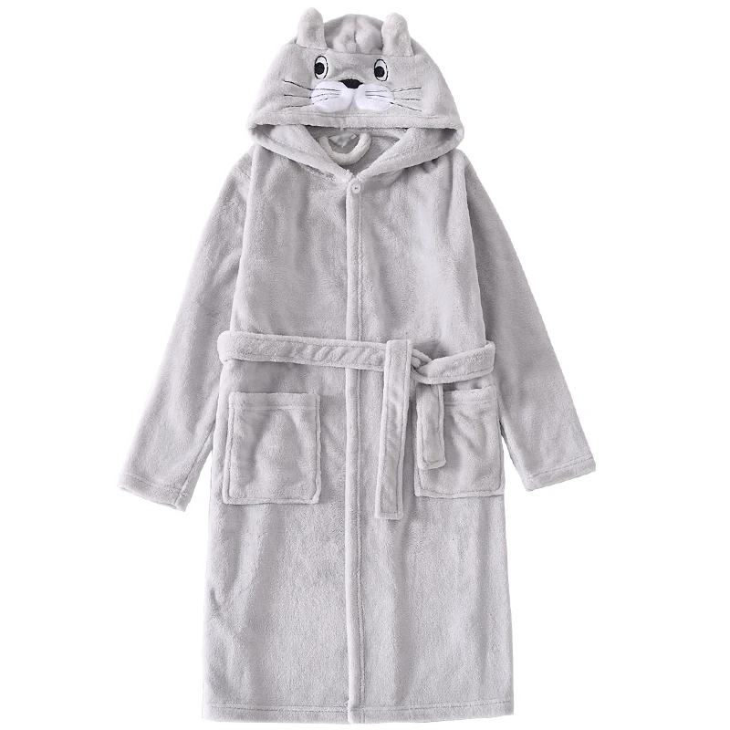 Winter 2022 Children\'s Warm Bath Robes Cartoon Flannel Dressing Grows for Girls Hooded Boys Sleepwear Cotton Teenage Bathrobes