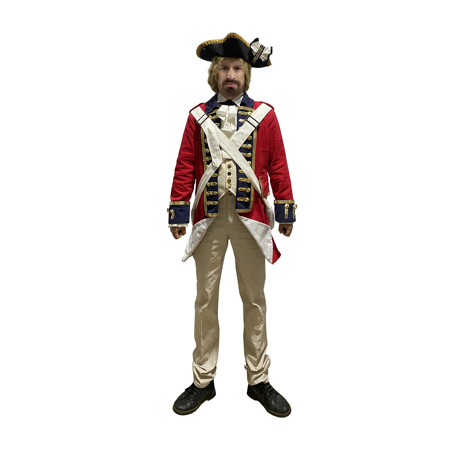 Deluxe Revolutionary War Soldier Uniform Suit Continental Army British Redcoat Historical Costume for LARP Halloween Cosplay