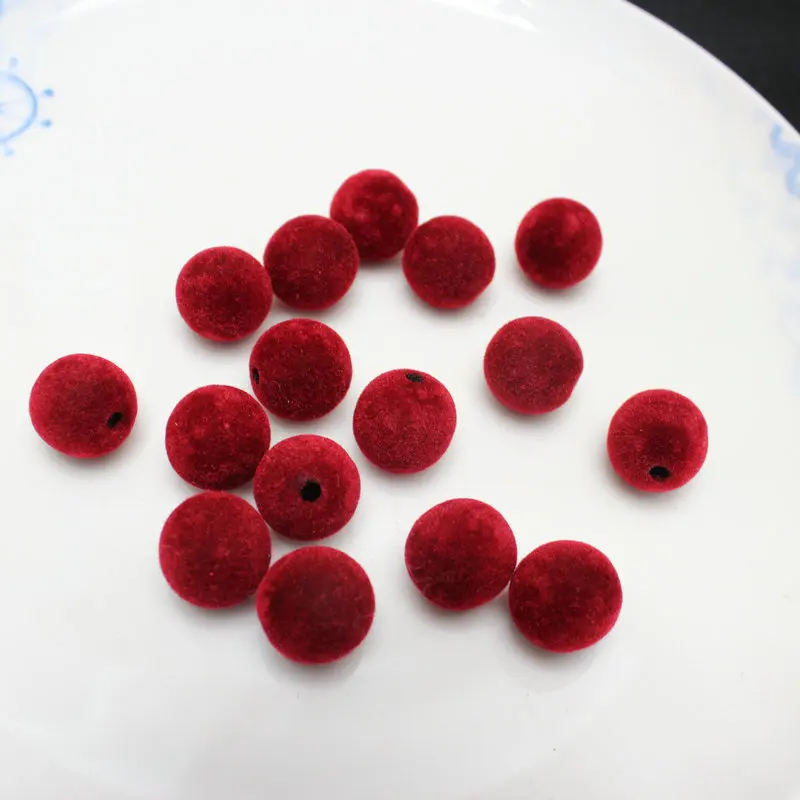 10pcs 16mm Acrylic Round Ball Flocked Velvet Beads,half drilled beads for DIY Jewelry Making Earring Accessories