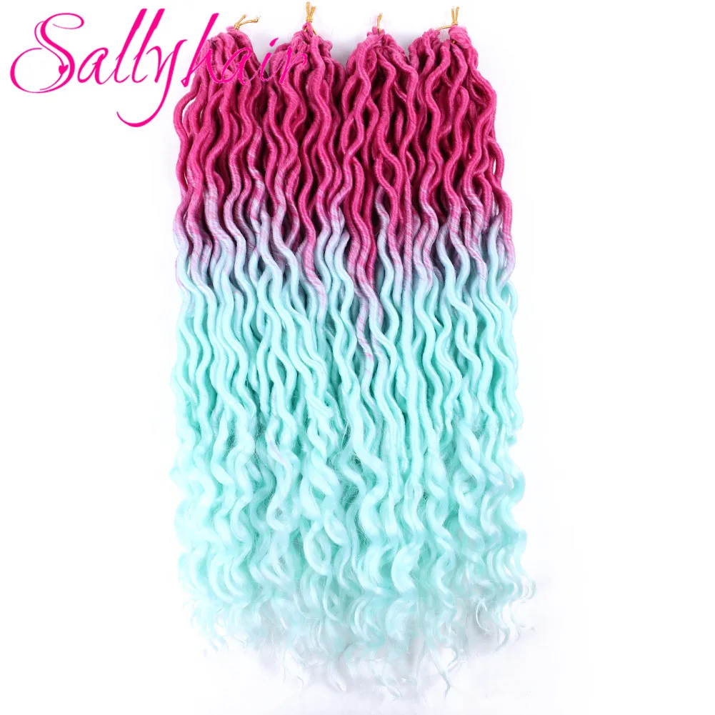 Sallyhair 24 Strands/Pack Faux Locs 컬리 크로 셰 뜨개질 브레이드 헤어 익스텐션 20inch Synthetic Ombre Braiding Hair 퍼플 루스 엔드