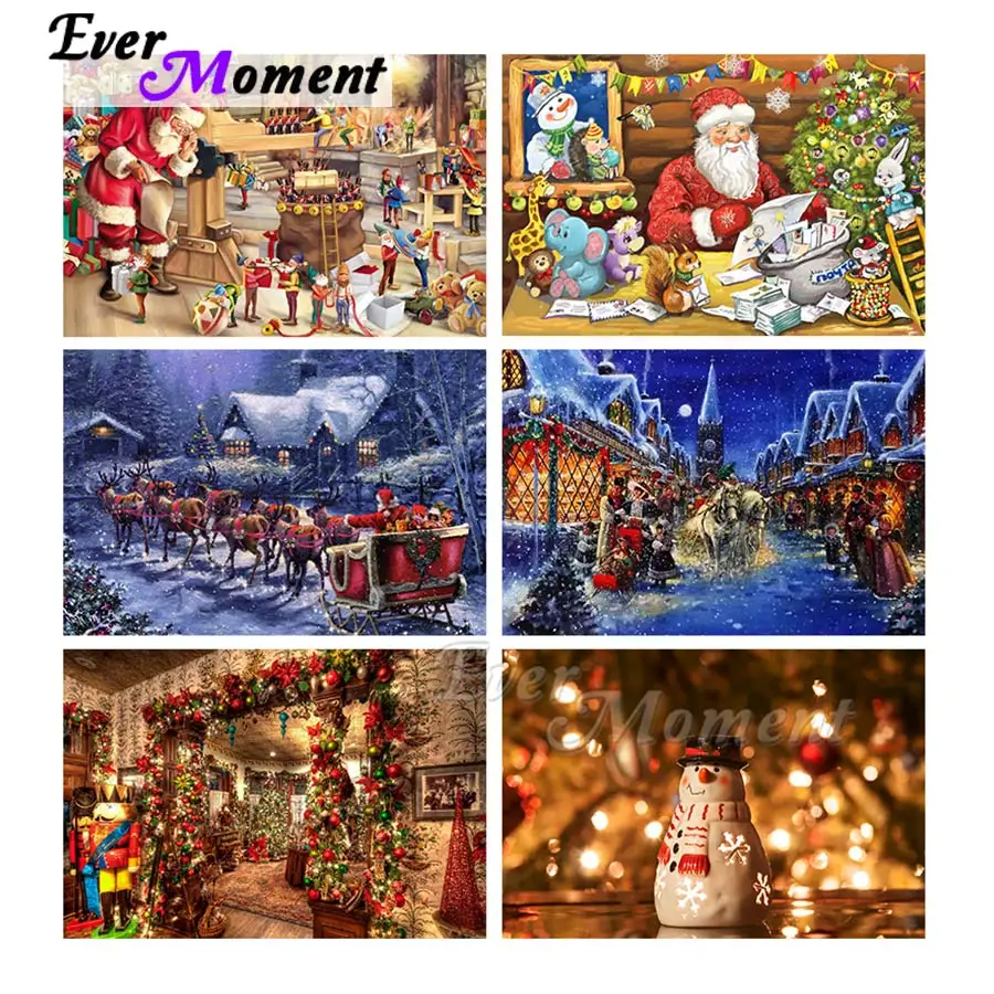 Ever Moment Diamond Painting Christmas Mosaic Cross Stitch Full Square Round Stones Snowman Home Decor Santa Clause ASF2401