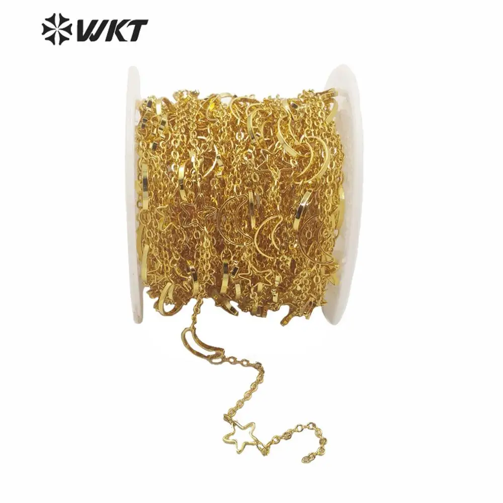 

WT-BC140 HOT Women Jewelry Moon And Star Chain For Necklace Gold Electroplated Sell By Meter Brass For DIY Accessories