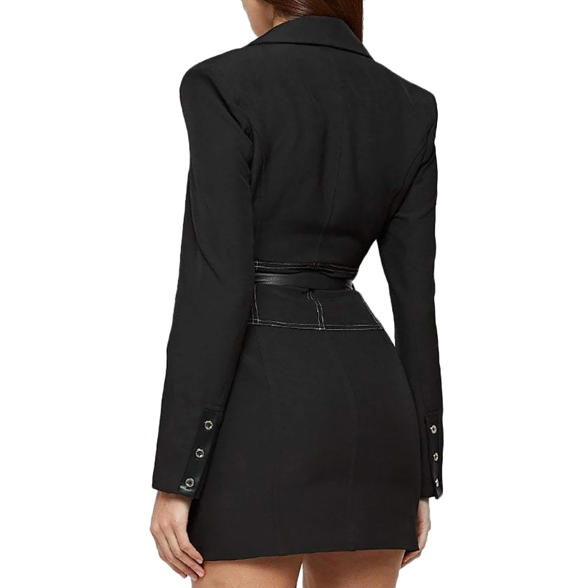 Traje de oficina con cuello en V profundo para mujer, traje Sexy ajustado con cremallera, abrigo negro elegante, Blazer largo, Otoño, 2021