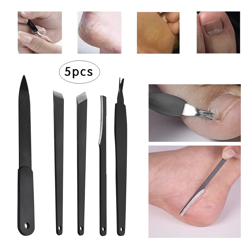 5Pcs/Set Stainless Steel Foot Scissors Nail Cuticle Pusher Spoon Remover Trimmer Dead Skin Manicure Pedicure Cleaner Nail Tool