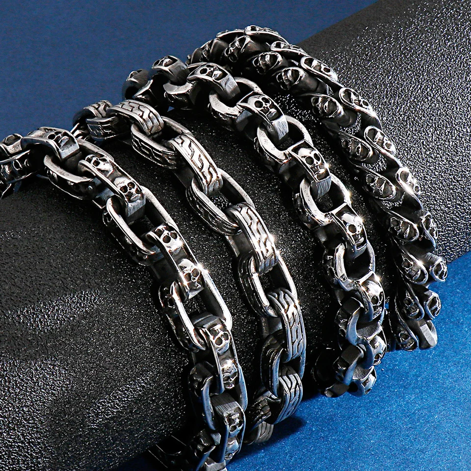 Gothic Skull Head Links Chain Bracelet For Man 316L Stainless