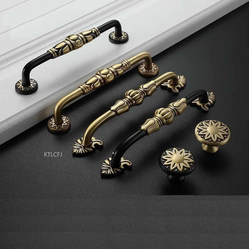 

Flower Cupboard Kitchen Pulls Brass Copper Black Drawer Cabinet Handles Closet Furniture Knob Vintage Jewelry box Hardwares