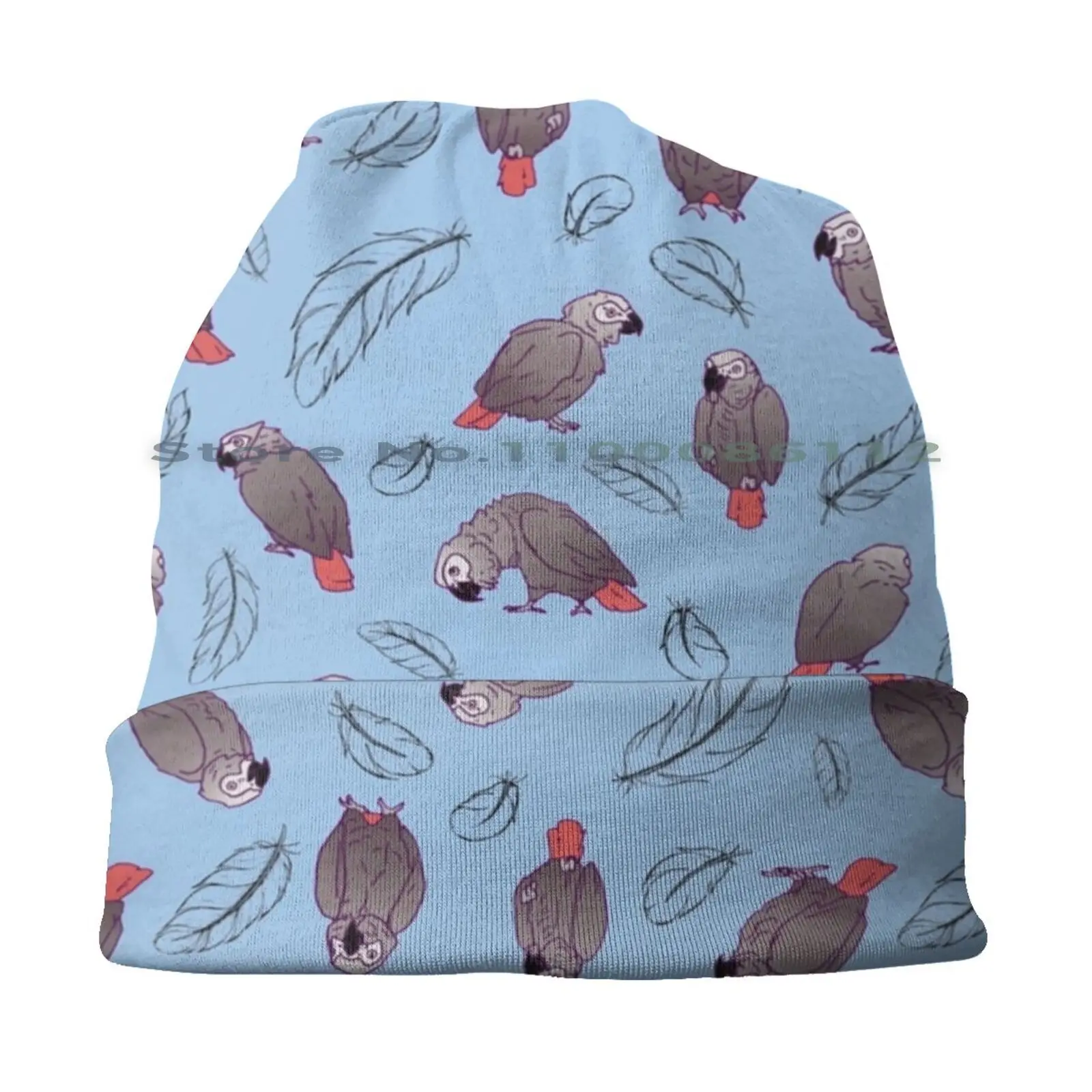 African Grey Parrot And Feather Bucket Hat Sun Cap African Grey Parrot Feather Bird Seamless Pattern Foldable Outdoor Fisherman