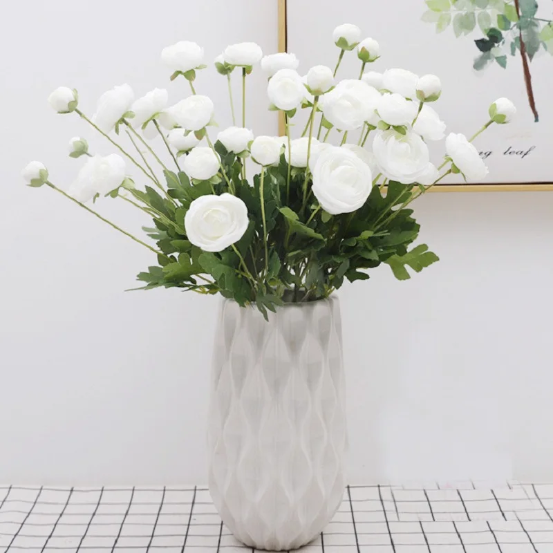 60CM White Rose British Noble Royal Artificial Silk Flowers Ranunculus Asiaticus Dew Lotus Wedding Home Decoration Fake Flower