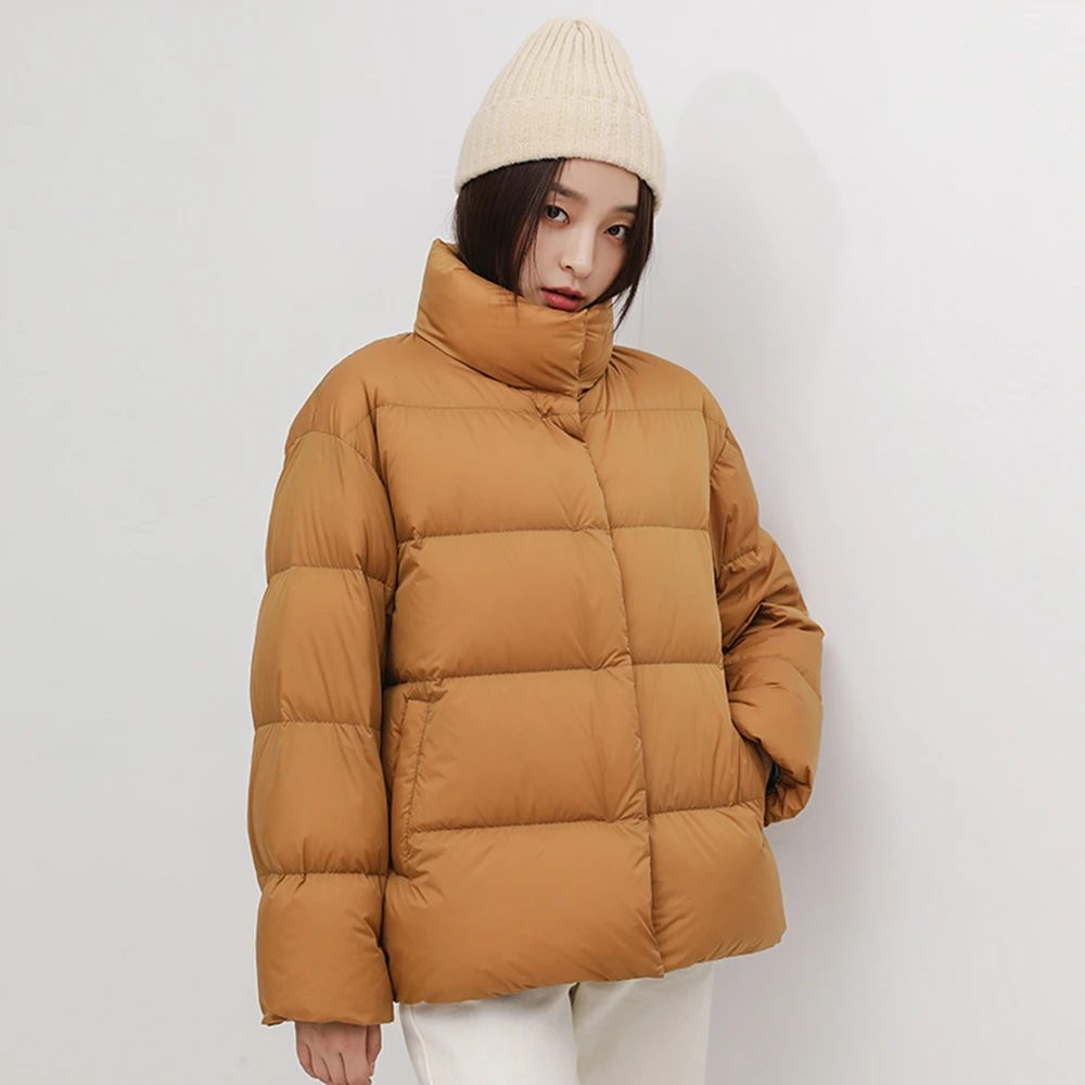 YAYA Winter Duck Down Jacket Women Ultra Light Down Coat Casual Loose Stand-Up Collar Clothes Waterproof Windproof Warm Outwear