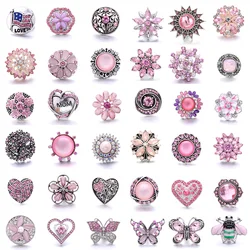 Fashion 5pcs/lot Hot Sale Snaps Jewelry Pink Rhinestone Flower 18mm Metal Snap Buttons Fit Metal Snap Bracelet Necklace Jewelry