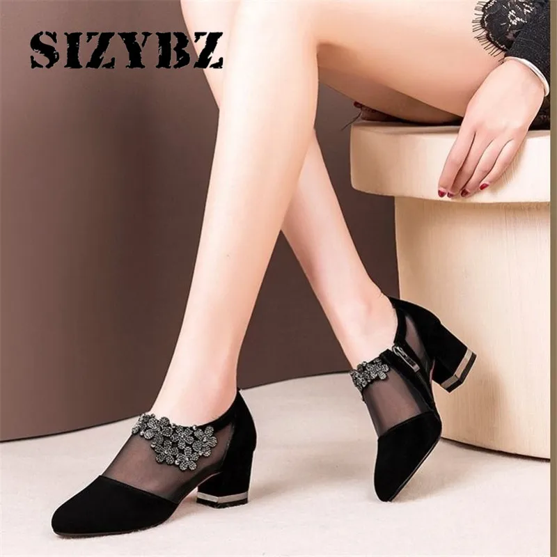 Women Shoes New Crystal Mesh Zip Lace Sandals Woman High Heels Spring Female Shoes Classic Solid Platform Sandals Ladies Shoes