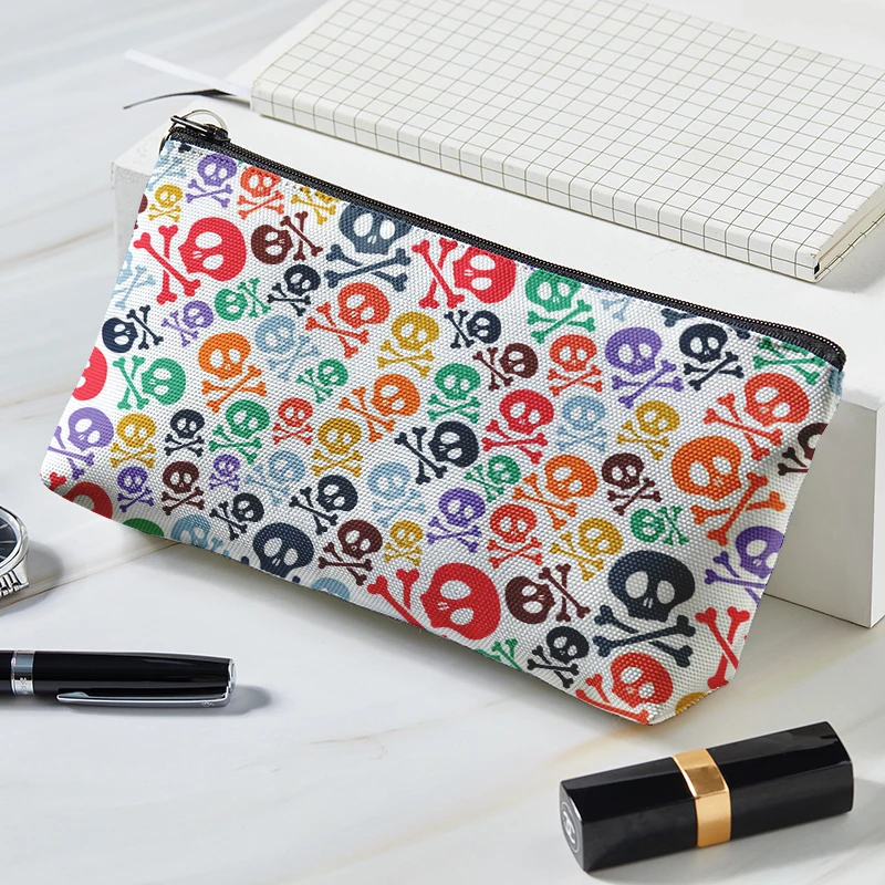 Skull Print Women Cosmetic Bag Personality Makeup Pouch Portable Travel Storage  Bag Lipstick Organizer Cases Zipper Makeup Bag