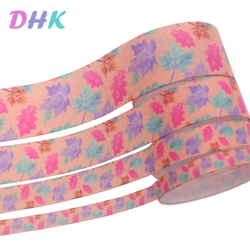 DHK 4 sizes options 5yards leafs flowers Printed Grosgrain Ribbon Accessory Hairbow Headwear Decoration DIY Wholesale C1836