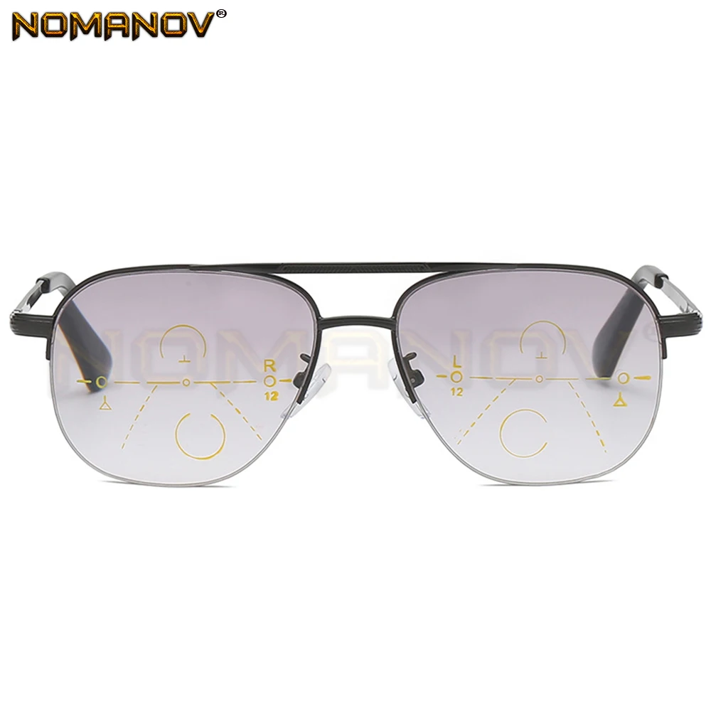 Double Bridge Pilot Frame Men Women Transparent N Grey Lens Progressive Multifocus Reading Glasses Add 75 100 150 175 200 To 400